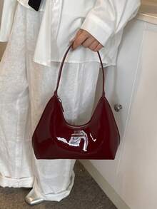 Túi đeo vai lưỡi liềm bằng da sơn mài màu đỏ phong cách Hàn Quốc, Túi xách nữ, Túi đeo nách thời trang, Chất lượng tốt - Màu Đỏ Sâu - Xem 5