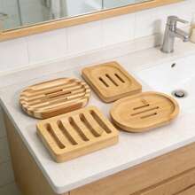 4pcs Handmade Bamboo Soap Dish With Self-Drainage Design, Mold & Insect Proof Soap Holder For Bathroom, Shower, Kitchen, Extends Soap Lifespan - Apricot - View 3