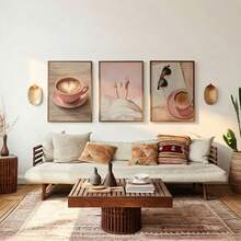 1/3pcs Pink Coffee Bar Wall Art Picture Preppy Aesthetic Prints Canvas Paintings Coffee Cup Heart Latte & Slouchy Morning Vibe Posters Girly For Bedroom Living Room Kitchen Coffee Station Decor Gift For Her Unframed - Pattern - View 2