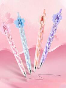 Colorful Laser Sakura Flower Retractable Ballpoint Pen, Quick-Drying Black Ink Suitable For Students - Multicolor - View 2