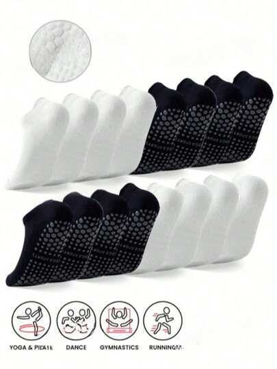 2/4 Pairs Women Black & White Short Yoga Socks, Suitable For Pilates, Fitness, Dance, Indoor Floor Socks, Breathable Ankle Grip Socks, Soft & Comfortable