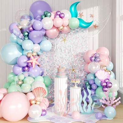 Mermaid Balloon Arch Set, 148 Purple Mermaid Party Decorations, Metallic Balloon Wreaths With Tails, Suitable For Birthdays, Baptisms, Gender Reveal Parties, Underwater World-Themed Birthday Parties, And Summer Party Decorations.
