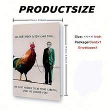 1pc Humorous Birthday Card With A Funny Design Of A Man Holding A Rooster, Suitable For Family, Friends, Classmates, And Colleagues As A Birthday Gift. "His Wish Has Come True..." Is The Perfect Gift - View 3