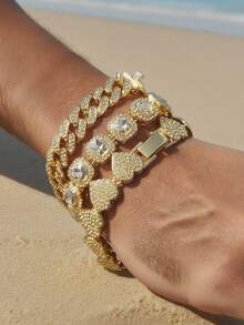 3件套闪亮链手链，男女皆宜的嘻哈饰品 - 彩色 - 查看 2