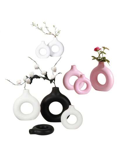 1个小/中/大号甜甜圈造型塑料花瓶，简约百搭风格，可用作家居装饰、节日装饰、卧室装饰，时尚创意花瓶，适用于客厅、餐厅、卧室、书房、咖啡厅、酒店等场所。