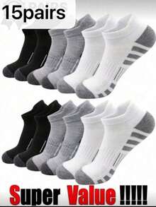 15 Pairs Men's Fashion High-Quality Low-Cut Round Neck Ankle Socks, Mesh Breathable Multi-Function Casual Men's Boat Socks - Multicolor - View 4