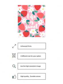 1pc Frameless Red Strawberry & White Floral Pattern Art Print, "Life Is Sweet" Quote, Vintage Cottagecore Whimsical Poster For Kitchen, Bedroom, Dorm Decor, Room Decor, Gift, Back To School - Strawberry - View 6