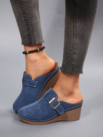 Giày mule đế dày mũi tròn thoải mái, kiểu dáng thường ngày, dành cho nữ, mẫu mới mùa xuân.