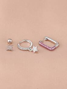 3件套新款锆石星星耳环，不锈钢耳钉，女士结婚首饰 - 3Pcs for One Ear - 查看 4