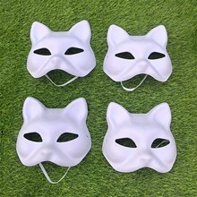 White Blank Pulp Paper Mask Half Face Cat Fox Peking Opera Face Painting DIY Craft - White - View 3