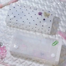 1pc Transparent Polka Dot Pencil Case, Cute Heart-Shaped Storage Box, Student Stationery Box, Desktop Organizer - Single Piece - View 9