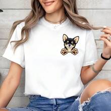 Embroidered Chihuahua Dog Heat Transfer Sticker, Black-Brown With Brown Paw Print. This Washable Sticker Is Suitable For T-Shirts, Hoodies, Jeans, Backpacks, And Throw Pillows. - 4in/10.16cm - View 5