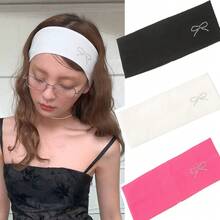 1件宽版纯色蝴蝶结水钻发箍，复古街头嘻哈风格，休闲时尚小众设计，优雅头饰，女士假日必备发饰，夏季沙滩发带 - 彩色 - 查看 9