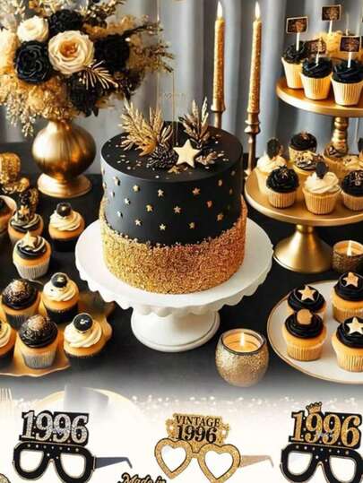 6pcs Black Gold 30th Birthday Party Paper Glasses, Vintage 30th Birthday Party Photo Props Party Glasses, 30 Year Old Birthday Party Supplies, Happy Birthday Party Eyeglasses,Birthday Celebrations In 1996,Party Accessories,Black Gold Thirty Birthday Party Decor,Birthday Gift,Party Favor,Photo Booth Props,Party Decorations