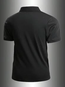 1件夏季柔軟舒適透氣防皺防起球商務休閒運動純色 Polo 衫 T-shirt - 黑色 - 查看 4
