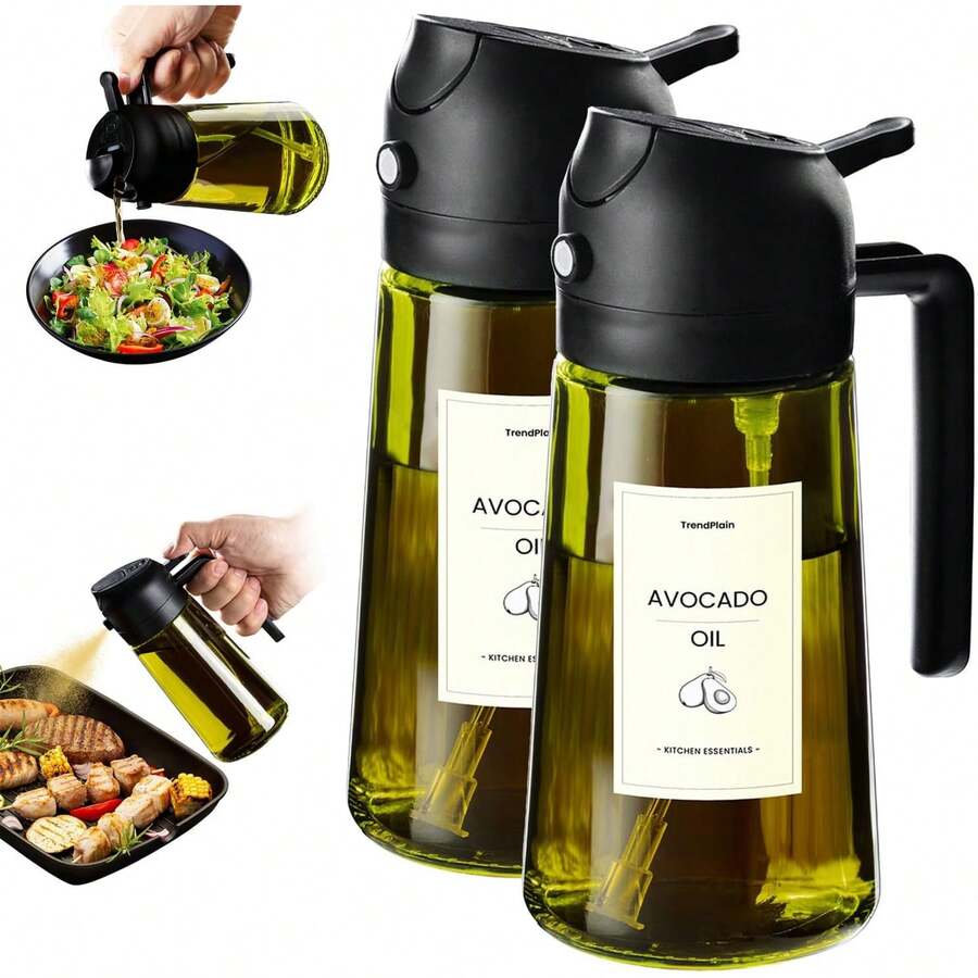 TrendPlain - Dispensador de aceite de oliva original de 16oz/470ml para utensilios de cocina y accesorios de freidora de aire - Rociador de aceite de oliva para cocinar con pegatinas - Negro - Ver 1