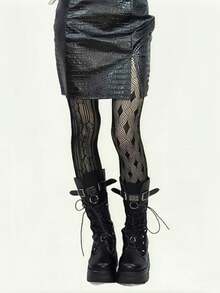 1 đôi tất lưới in họa tiết Gothic bất đối xứng dành cho nữ, kiểu dáng Gothic, giúp thon gọn, thoải mái, thời trang, gợi cảm và độc đáo, hoàn hảo cho mặc hàng ngày, đi làm và đi chơi. - Nhiều màu - Xem 2