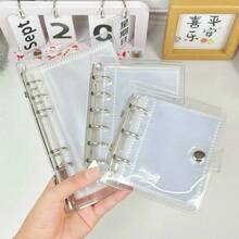 1个极简透明A5/A6计划本封面，6孔可替换内芯活页夹，PVC材质活页笔记本外壳，带按扣，适用于学校、会议、旅行和办公，情人节礼物，返校季礼物 - 彩色 - 查看 1