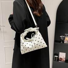 Polka Dot Dumpling Bag For Women, Fashionable Shoulder Bag, Minimalist Chic Crossbody Bag, Retro Sweet Handbag, Versatile Shoulder Bag - 白色 - 查看 6