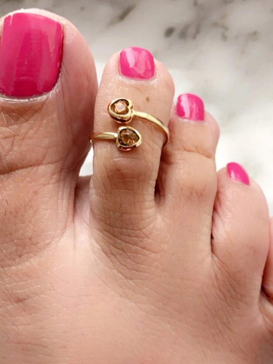 1 chiếc nhẫn hở ngón chân bằng kim loại mạ vàng tối giản, đính pha lê cam hai mặt, sang trọng, thích hợp cho kỳ nghỉ biển và làm quà tặng. - Vàng - Xem 1