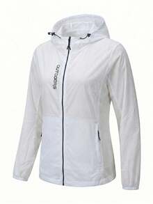 女士防紫外线轻薄外套，夏季旅行夹克，透明拉链连帽衫，休闲防晒外套，沙滩罩衫，薄款白色外套 - 白色 - 查看 5