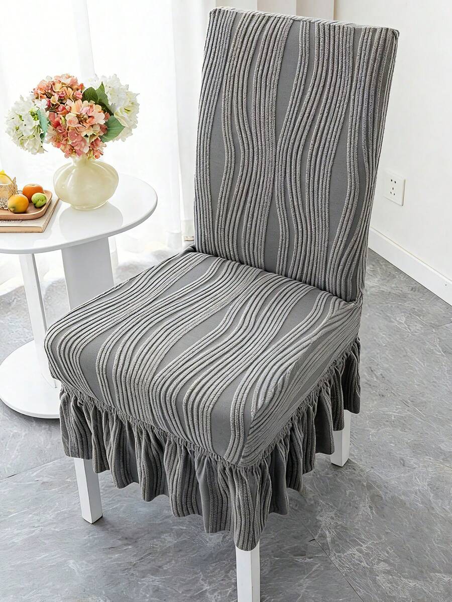 1件优雅波浪纹提花椅套，防尘防刮，适用于各种场合 - 深灰色 - 查看 1