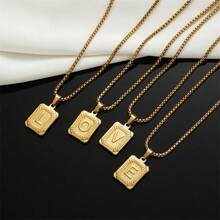 1pc 18K Gold Plated Stainless Steel English Letter Pendant Necklace, 26 Letters, Suitable For Men And Women Daily Wear - Gold - View 2