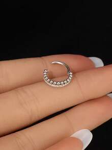 1 chiếc khuyên mũi/khuyên tai daith/khuyên tai helix/khuyên tai tragus/khuyên tai sụn/khuyên tai vòng bằng thép titan cấp độ cấy ghép, đính đá Zirconia, cỡ 16G, quà tặng cho nữ. - Viền đính cườm bên hông + đá đính - Xem 4