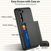 Funda de teléfono con soporte para tarjetas anti-caída de 2 en 1, compatible con Galaxy S26Ultra, S25Ultra, A37, A57, A56, A55, A17, S25 FE, A14, A15, A16, A26, A36, A35, A25 y 17, 17e, 16, 15, 14, 13, 12, 11, P30, P30pro, funda protectora de teléfono a prueba de golpes con diseño de billetera con ranura para tarjeta de 2 en 1 - Negro - Ver 5