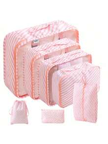 7pcs/Set Travel Packing Cubes, Large Capacity Zipper Organizer Bags, Hand-Held Travel Tote, Storage Bags, Mesh Bags, Cosmetic Pouch, Shoe Bag, Bottle Cover, Drawstring Bags, Regular Pouches, Luggage Bag, Underwear Organizer, Hospital Bag, Shirt, Underwear, Clothes, Cosmetics, Toiletries, Toothbrush And Toothpaste Waterproof Toiletry Kit,Boho Vibes Back To School Supplies - 多色-1 - 查看 1