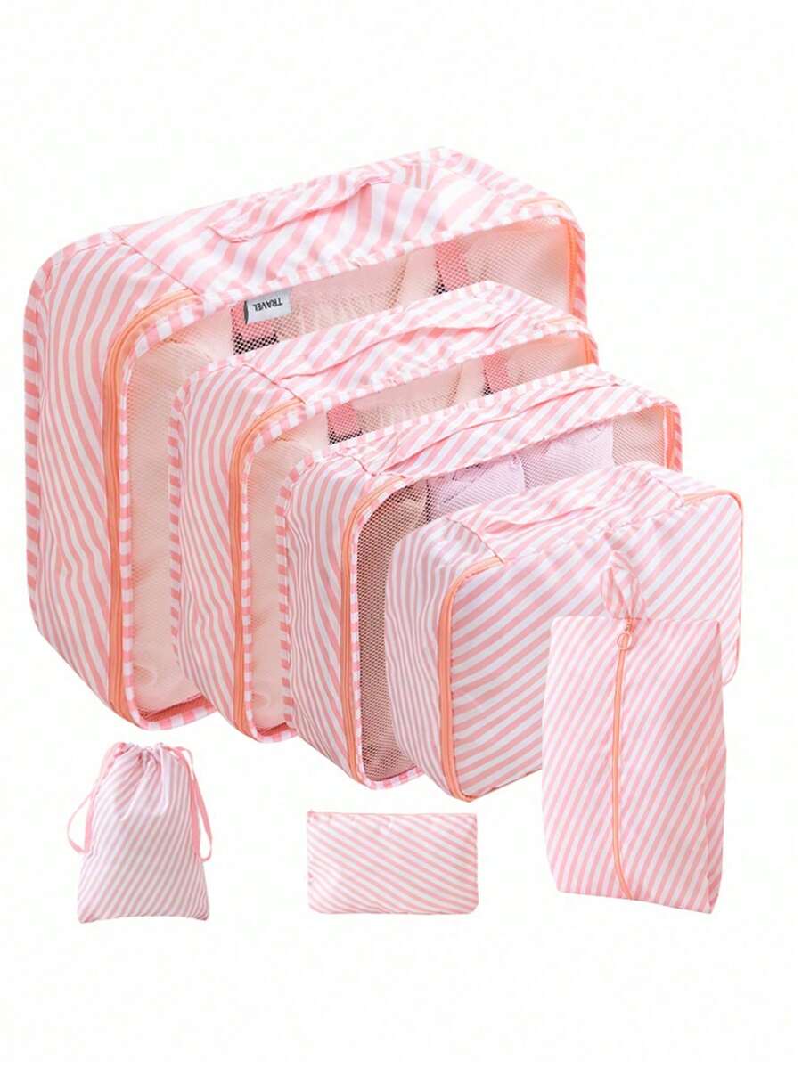 7pcs/Set Travel Packing Cubes, Large Capacity Zipper Organizer Bags, Hand-Held Travel Tote, Storage Bags, Mesh Bags, Cosmetic Pouch, Shoe Bag, Bottle Cover, Drawstring Bags, Regular Pouches, Luggage Bag, Underwear Organizer, Hospital Bag, Shirt, Underwear, Clothes, Cosmetics, Toiletries, Toothbrush And Toothpaste Waterproof Toiletry Kit,Boho Vibes Back To School Supplies - 多色-1 - 查看 1