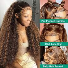 Peluca frontal de encaje completo con ondas profundas y rizos dorados, lista para usar y salir, para mujeres - S4/27 - Ver 5