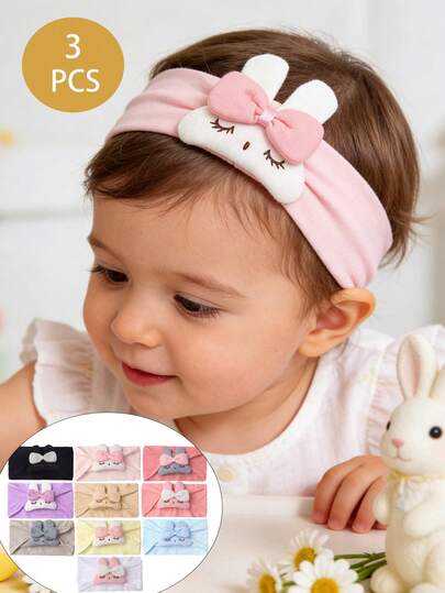 3件套婴儿发带，适合0-4岁女童，兔子发带，复活节宝宝发饰，可爱兔子发饰，男女宝宝均适用，适合幼儿女童春季服装、宝宝夏季服装，糖果色发带，冰淇淋色发带，儿童发带，儿童配饰，庆祝日周年纪念派对装饰，儿童礼物，居家或外出均可佩戴，生日装饰，摄影道具
