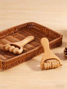 2件套手持式木质按摩刷，按摩刷通过经络刺激身体，竹制按摩刷可缓解肌肉紧张。 - 棕色 - 查看 5