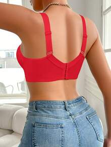 Bra Push-Up Berenda untuk Wanita, Tali Bahu Lebar yang Nyaman, Mengangkat & Membentuk, Desain Racerback yang Bernapas, Cocok untuk Pemakaian Sehari-hari - Merah - View 9