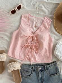 Camiseta de tirantes con textura informal para mujer - Rosa - Ver 1