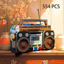 Retro Classic Home Appliances Building Blocks Set, Retro Radio TV Washing Machine Building Toy, Radio Model Collectible Building Toy Set, DIY Construction Building Model Kit, Creative Gift Halloween, Birthday, Christmas, Thanksgiving, 500+ PCS - Multicolor - View 13