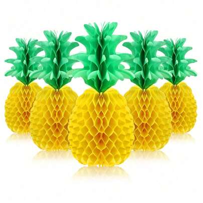 4pcsLarge Size (36cm/14.17in)-Holiday Pineapple Honeycomb Center Decoration Paper Napkins Pineapple Table Hanging Decoration Tropical Hawaiian Jungle Party