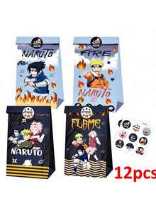 12pcs Party Favors Birthday Party Decorations Paper Gift Bags Handle Candy Box Handheld Paper Box Gift Anime Narutos Gift Bag Kraft Paper Flat Mouth Bag Sticker Set Birthday Party Gift Candy Box Set Party Supplies - A - View 13
