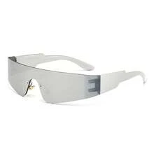 1 Pair Unisex Frameless Integrated Futuristic Punk Y2K Style Reflective Riding Sports Fashion Glasses, Lightweight And Fashionable - Silver - View 4