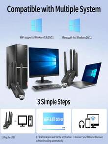 Tarjeta de red inalámbrica sin controlador, receptor USB de computadora de banda dual de alta velocidad WiFi6 de 5G - Negro - Ver 5