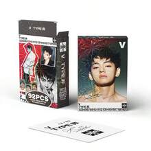92张V字金泰亨照片卡贴纸，双面LOMO卡，庆祝礼品卡，粉丝应援照片贴纸LOMO卡（60张LOMO卡+32张贴纸），盒装收藏卡/贺卡/书签，主题LOMO卡贴纸套装，粉丝必备收藏品 - 彩色 - 查看 5