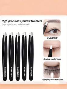 5pcs High Quality Stainless Steel Eyebrow Tweezers, Precision Facial Hair Removal Tweezers, Eyebrow Grooming Tools - View 1