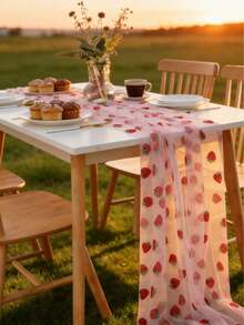 1 pezzo Runner da tavolo rosa con motivo a fragole da 75*180cm, runner in tulle, adatto per compleanni, ricevimenti di matrimonio, decorazioni per matrimoni, decorazioni per compleanni, runner da tavolo per feste di matrimonio, decorazione per la casa, runner da tavolo a tema frutti estivi fragole, runner da tavolo per feste di vacanza - fragola - Visualizzare 4