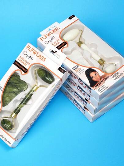 Jade Facial Massage Tool Set - Includes Green & White Jade Roller, Ox Horn Gua Sha Board, Jade Roller For Face & Neck Massage, Gift For Mom & Wife