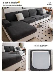 1pc Banana Binding Texture Velvet All-Season Jacquard Elastic Sofa Cover, Universal Slip-Resistant Anti-Cat Scratch Sofa Slipcover, Fits 1/2/3/4 Seater Sofa - Dark Grey - View 4