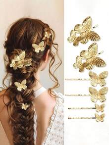 6 Butterfly Hair Clips, Which Can Be Used To Create Various New Hairstyles. Its Design Features An Elegant Butterfly-Shaped Edge Design. This Bionic Butterfly-Shaped Edge Hair Clip Is Suitable For Daily Wear, Weddings, Photography, Travel, Parties, Etc. - Multicolor - View 7