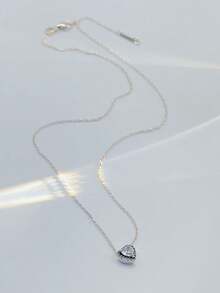 925 Sterling Silver Heart-Shaped Inlaid Pendant Necklace, Handmade Jewelry Gift, Fashion Necklace For Wedding, Valentine's Day - Silver - View 4