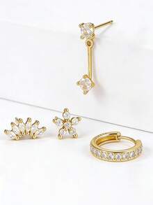 Bộ 4 đôi bông tai hình hoa đính đá Cubic Zirconia thanh lịch, kiểu dáng nhiều lớp thời trang, phụ kiện bông tai dành cho nữ, phù hợp cho tiệc tùng và đeo hàng ngày. - Bộ hoa tai LM-Hoa - Xem 2