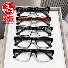 5PCS Fashion Two-Tone Reading Glasses, Classic Rectangular Frame Readers, Comfortable Lightweight Eyeglasses For Daily Reading With Strength +1.0~+4.0 - Nhiều màu - Xem 1